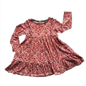 Mini Boden Red and Green Floral Heart Print Girls Dress 100%cotton